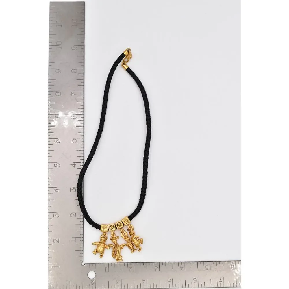 Disney Winnie the Pooh Charm Necklace Black Braided Cord Gold-Tone 1990s BinBE